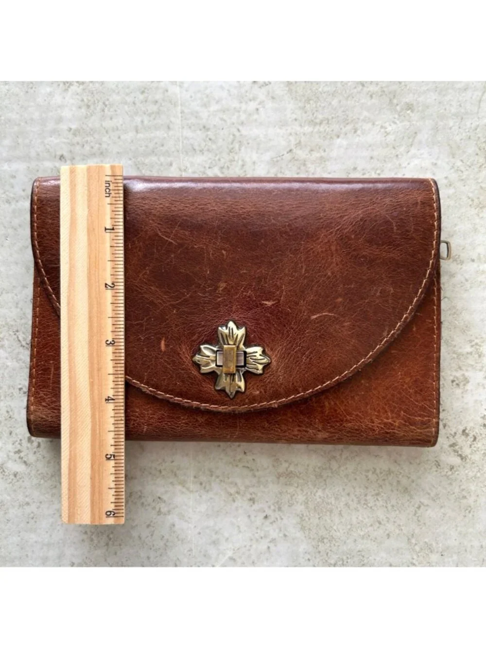 Vintage Patricia Nash Women's Brown Leather Wallet With Floral Metal Clasp
